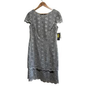 Alex Evenings Sequin Lace Scoopneck Cap Sleeve Dress